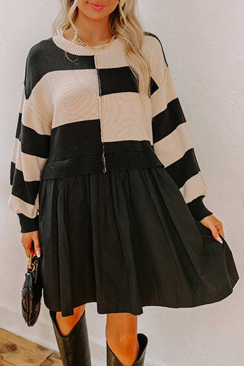 Two in One Knitted Top High Waist Splicing Hem Sweater Dress