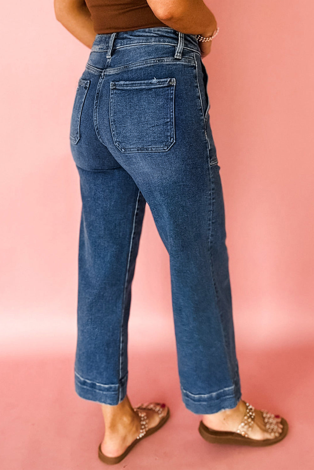 Cropped High Rise Wide Leg Jeans
