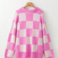 Checkerboard Half Button Sweater