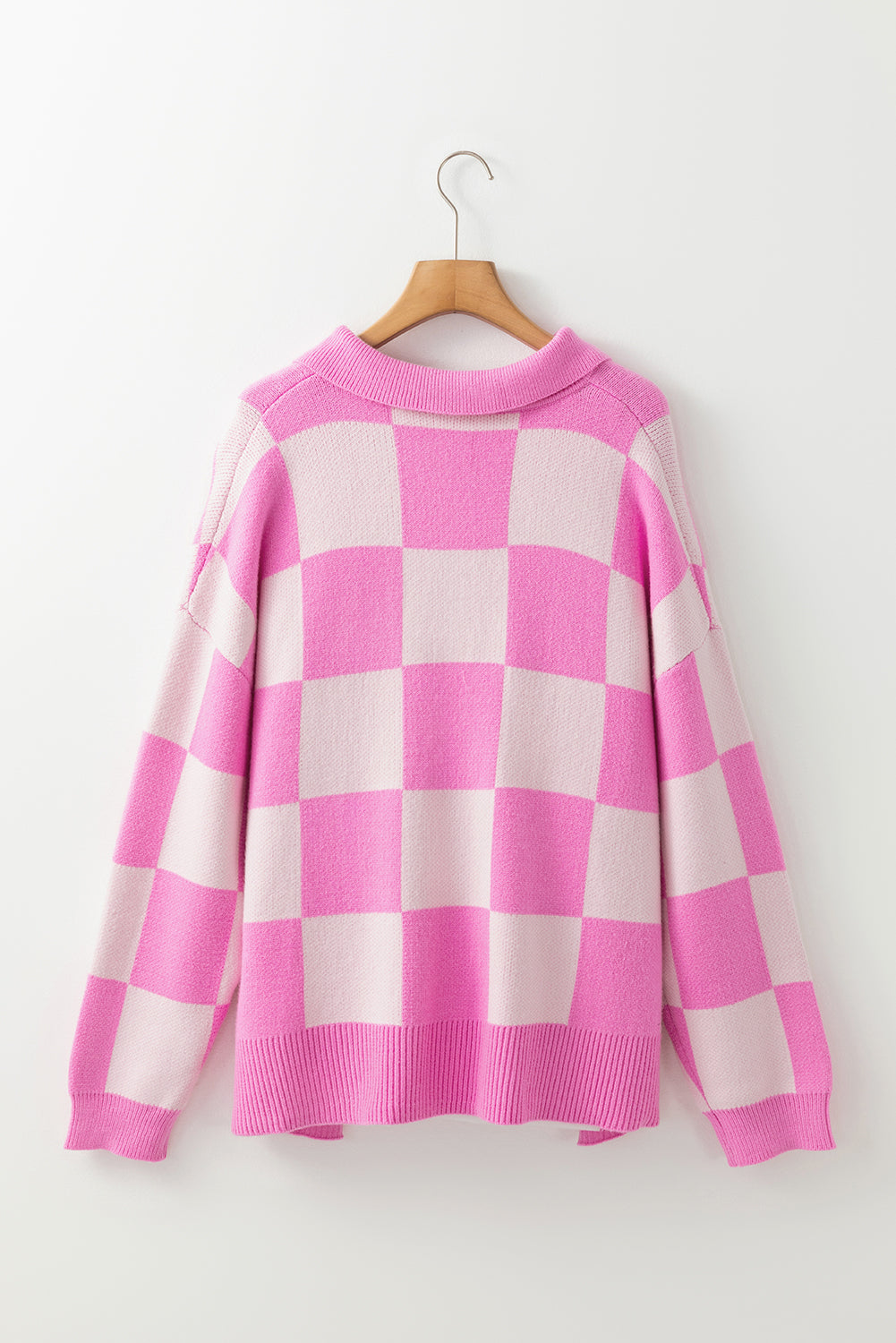 Checkerboard Half Button Sweater