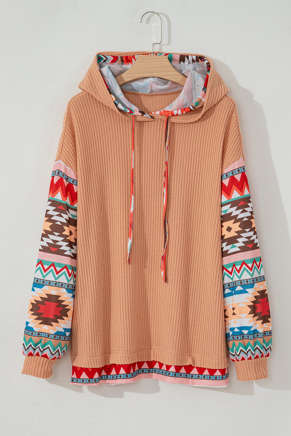 Plus Size Patchwork Waffle Knit Hoodie