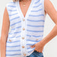 Stripe V Neck Gold Buttons Elegant Sweater Vest