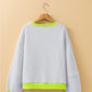 Contrast Color Banding Patchwork Puff Sleeve Loose Sweatshirt