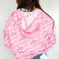 Floral Print Half Zip Kangaroo Pouch Drawstring Hoodie