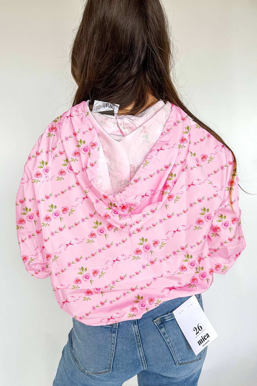 Floral Print Half Zip Kangaroo Pouch Drawstring Hoodie