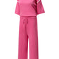 Contrast Trim Half Sleeve Top Drawstring Pants Loose 2pcs Sweater Suit