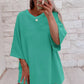 Meadow Mist Green Solid Loose V Neck Half Sleeve Tee and Shorts