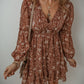 Boho Floral Ruffled Puff Sleeve V Neck Mini Dress
