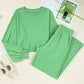 Drop Shoulder Puff Sleeve Crop Pullover Drawstring Wide Leg Pants Set