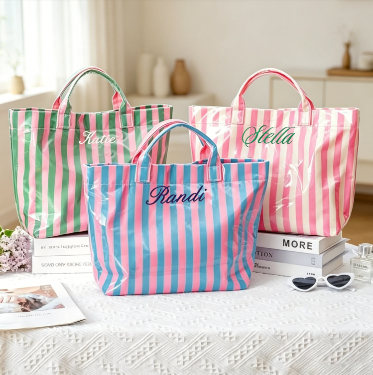 Custom Embroidered Waterproof Striped Tote Bag