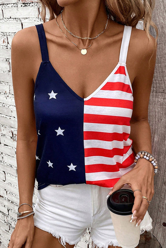 Independence Day Stars and Stripes Printed Casual Tank Top