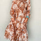Floral Print Shirred Square Neck High Waist Maxi Dress