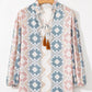 Geometric Print Tassel Tie Split Neck Balloon Sleeve Blouse