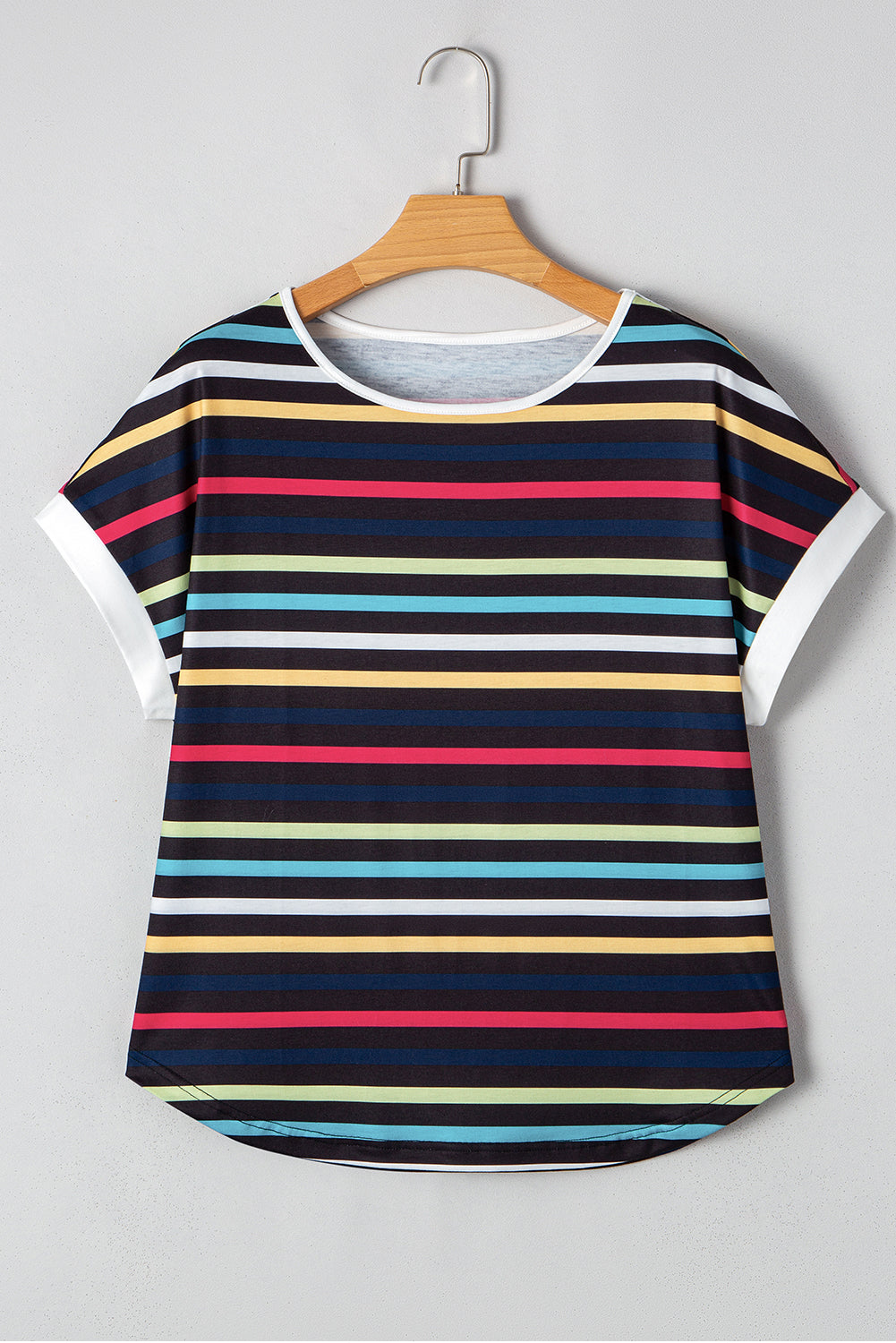 Multicolor Contrast Edge Crew Neck T Shirt