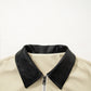 Contrast Leather Collar Textured Zip Up Jacket
