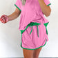 Colorblock Edge Short T Shirt and Skirt 2Pcs Set