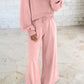 Drop Shoulder Puff Sleeve Crop Pullover Drawstring Wide Leg Pants Set