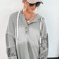 Waffle Printed Patchwork Drawstring Hooded Long Sleeve Top