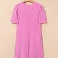Corded Knit Crew Neck Puff Sleeve Shift Mini Dress