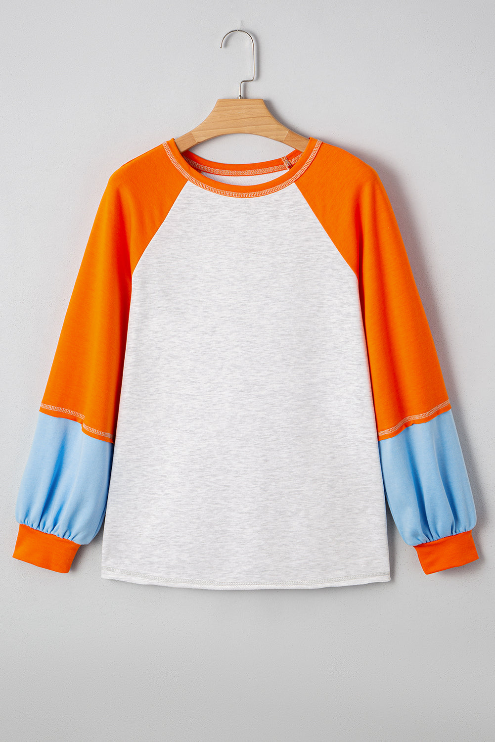 Color Block Raglan Sleeve Contrast Stitching Loose Fit Top