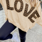 Oversize Leopard LOVE Patched Graphic Round Neck Casual Sweatshirt