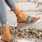 Woven Band PU Leather Wedge Slippers