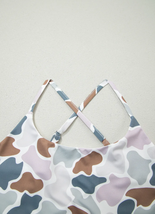 Camouflage Printed Cropped Tank Athleisure 2pcs Short Set