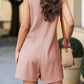 Black Waffle Sleeveless U Neck Buttons Romper With Pockets
