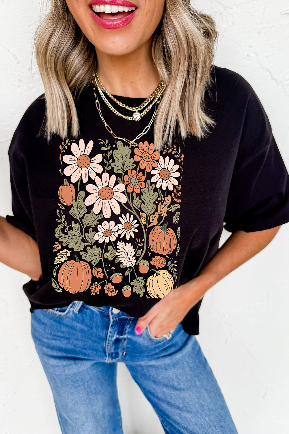 Wild Flower Pumpkin Print T Shirt