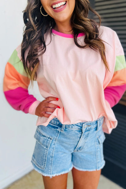 Colorblock Patchwork Long Sleeve Top