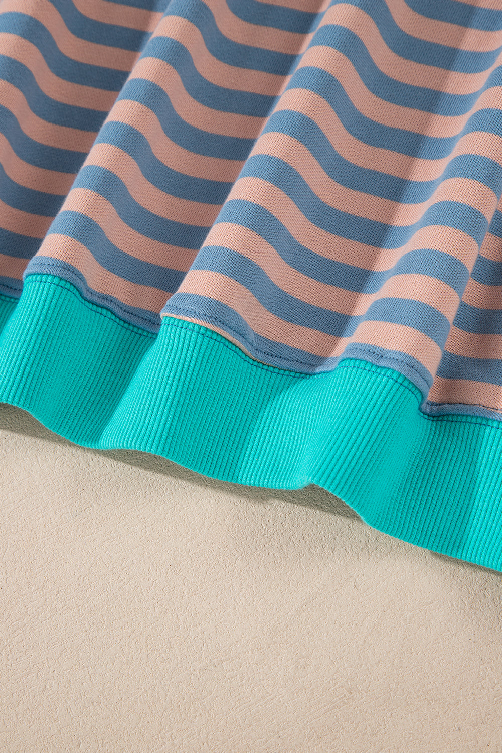 Striped Contrast Ribbed Trim Crossed Stitch Drop Shoulder Sweatshirt