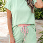 Cream Soft Ribbed Color Block Trim Casual Short Set