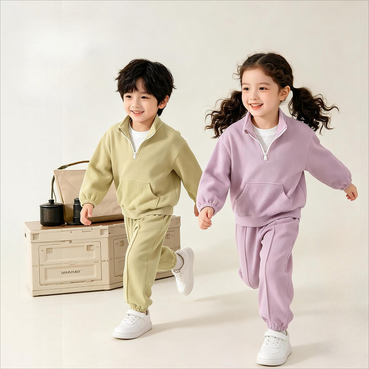 Children's Cozy Half-Zip Fleece Loungewear Set