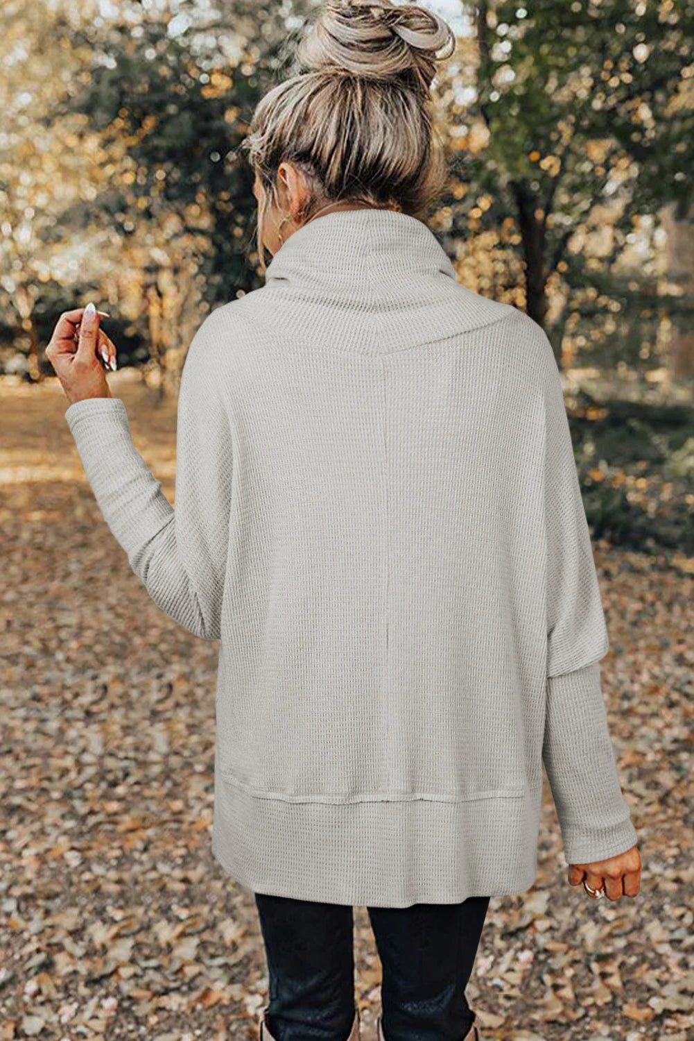 Drawstring Cowl Neck Oversize Top with Side Slits