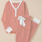 (Pre order/10.11)Stripe Buttoned Top and Knotted Waist Pants Lounge Set