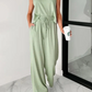 Smoke Green Textured Tank Top and Drawstring High Waist Pants Set