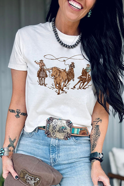 Retro Cowboy Roping Cotton Blend Graphic Tee