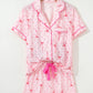Floral Print Contrast Pipping Short Pajamas Set