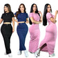 A-Short-sleeve top and maxi skirt set（Q6374）