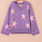 Brushed Star Graphic V Neck Drop Shoulder Oversize Sweater