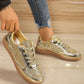 Glitter Lace Up Sequin Round Toe Flat Shoes
