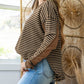 Stripe Thermal Knit Drop Shoulder Casual Top