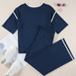 Contrast Trim Half Sleeve Top Drawstring Pants Loose 2pcs Sweater Suit