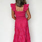 Flutter Sleeve Smocked Bodice Tiered Maxi Dress