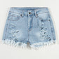 High Waist Distressed Ripped Raw Hem Denim