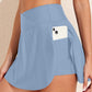 Solid Pocketed Crossover High Waist Swim Skort
