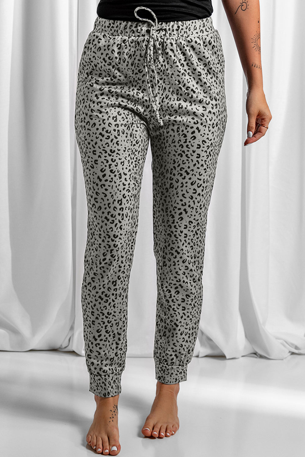 Leopard Elastic Waist Casual Joggers