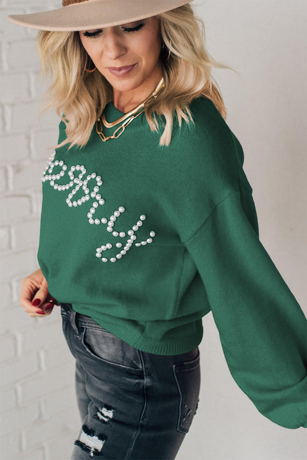 Pearl Beaded Merry Sweater