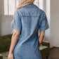 Short Sleeve Collared Patched Pocket Denim Mini Dress