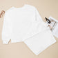 Textured Raw Seam Plus Size Pullover Top and Drawstring Pants Set